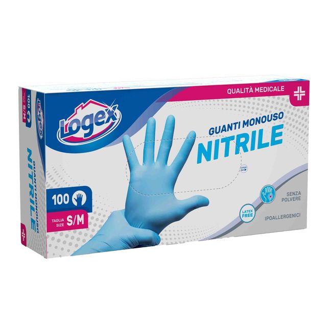 Guanti in nitrile non talcato - per uso medicale - taglia S/M - azzurro - Logex…