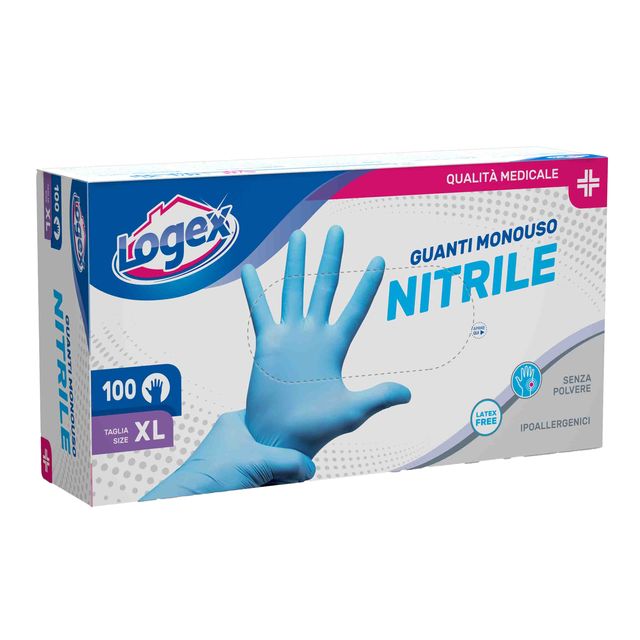 Guanti in nitrile non talcato - per uso medicale - taglia XL - azzurro - Logex …