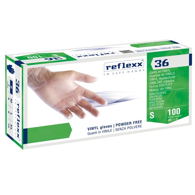 Guanti in vinile R36 - s/polvere - tg S - bianco - Reflexx - conf. 100 pezzi