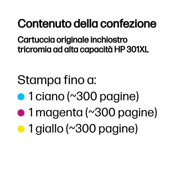 HP 301XL - 6 ml - Alta resa - colore (ciano, magenta, giallo) - originale - car…