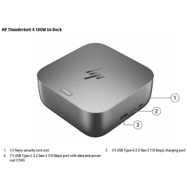 HP Dock Thunderbolt 4 100 W G6, Cablato, Thunderbolt 4, 100 W, 10,100,1000,2500…