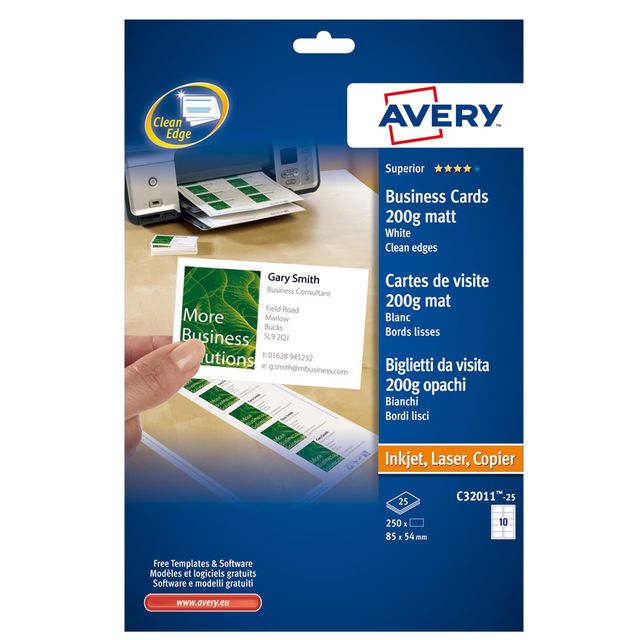 Biglietti da visita - 85 x 54 mm - 200 gr - effetto opaco - bianco - Avery - co…