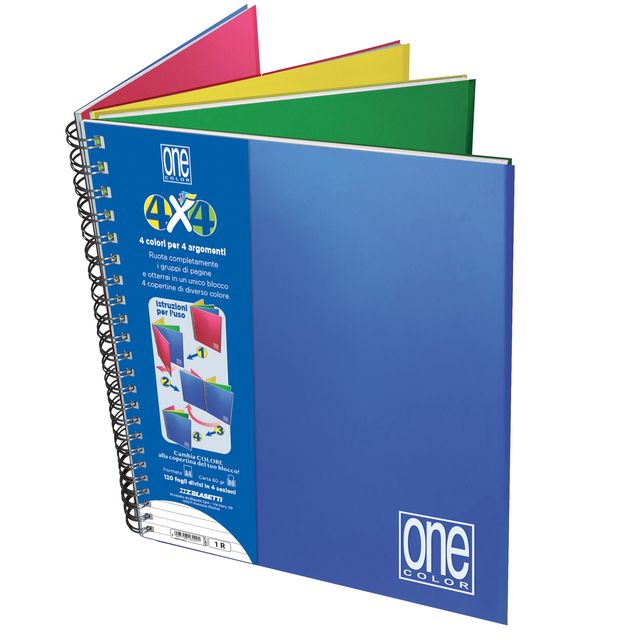 Blocco One Color 4 x 4 - A4+ - forato - 1 rigo - 120 fogli - 80 gr - spiralato …