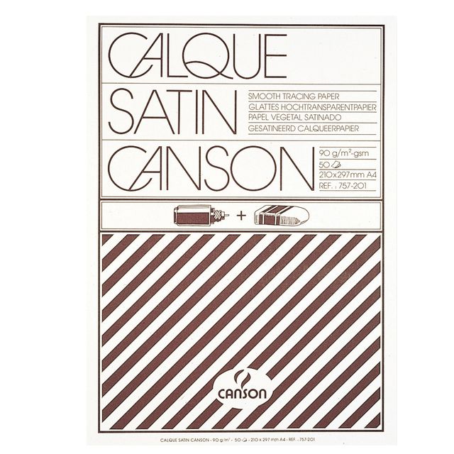 Blocco carta lucida satinata per disegno manuale - A4 - 50 fogli - 90gr - Canson
