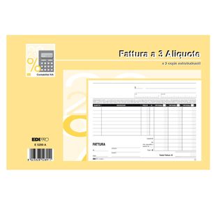 Blocco fatture 3 aliquote Iva - 50 fogli 2 copie autoricalcanti - 15 x 23cm - E…