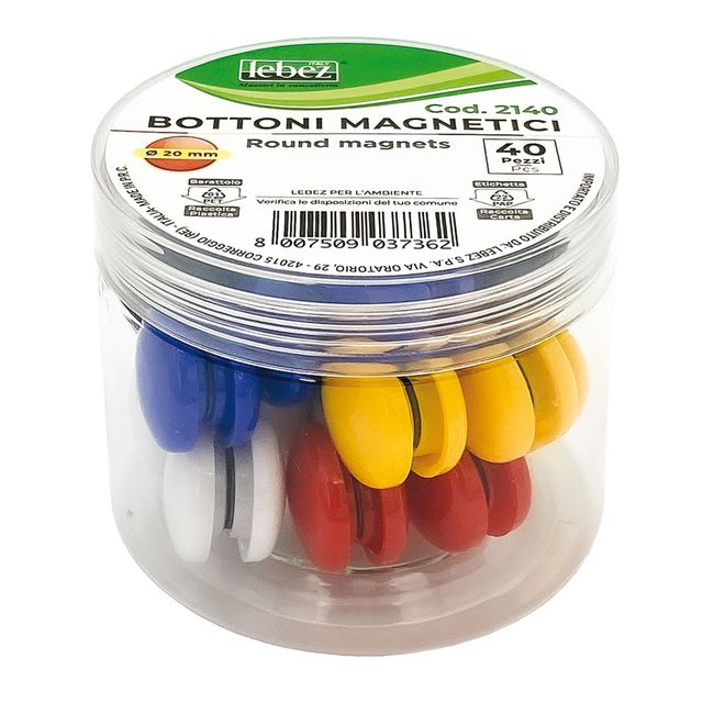 Bottoni magnetici tondi - diametro 2 cm - colori assortiti - Lebez - barattolo …