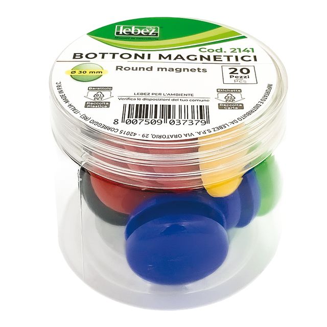 Bottoni magnetici tondi - diametro 3 cm - colori assortiti - Lebez - barattolo …