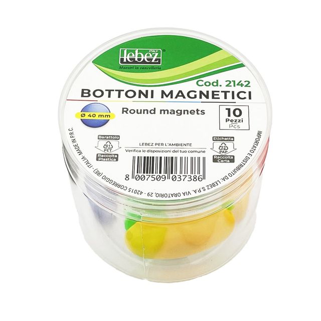 Bottoni magnetici tondi - diametro 4 cm - colori assortiti - Lebez - barattolo …