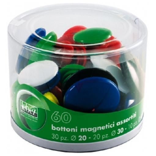 Bottoni magnetici tondi - misure e colori assortiti - Lebez - barattolo da 60 p…