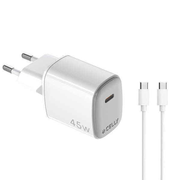 CELLY UP CARICABATTERIE DA RETE GaN 45 W USB-C + CAVO DI RICARICA USB-C MASCHIO…