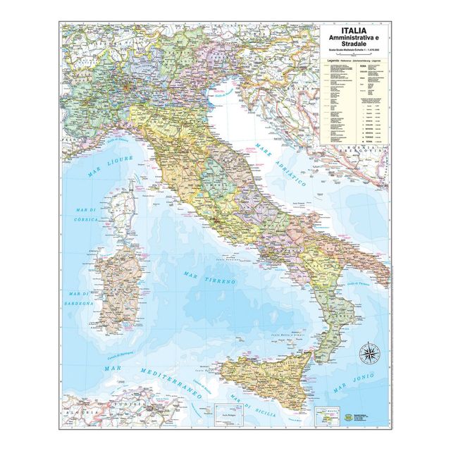 Carta geografica Italia amministrativa e stradale - murale - 67 x 85 cm - Belle…