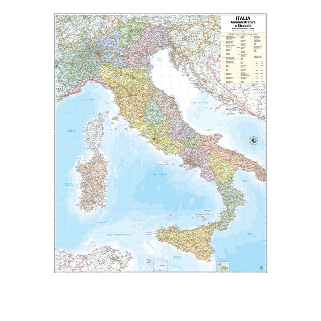 Carta geografica Italia amministrativa e stradale - murale - 97 x 122 cm - Bell…