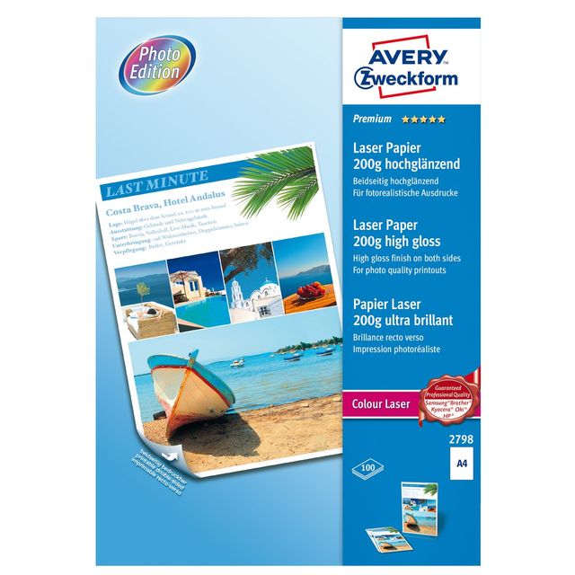 Carta laser - A4 - 200 gr - effetto extra glossy - bianco - Avery - conf. 100 f…