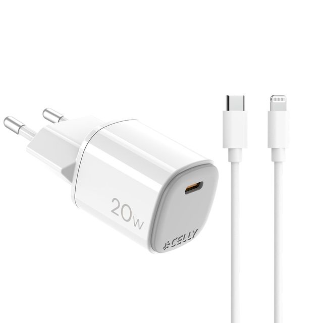 Celly UPTC1USBC20WCTL - 20W GaN Wall Charger + USB-C to Lightning cable UPTC CO…