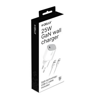 Celly UPTC1USBC25WCTC - 25W GaN Wall Charger + USB-C to USB-C cable UPTC COLLEC…