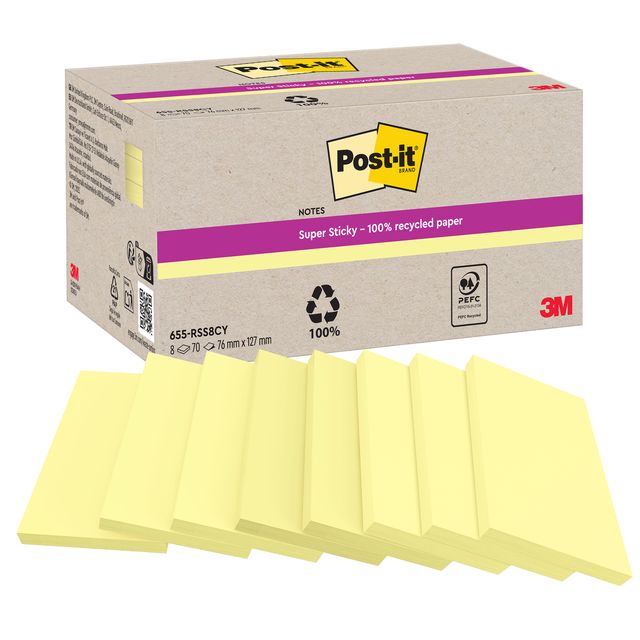 Cf. 8pz blocco 70fg Post-itÂ®SuperSticky carta riciclata 76x127mm 622R-SS8CY gi…