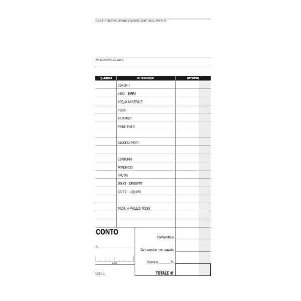 DATA UFFICIO BLOCCO CONTO RISTORANTE 100 FOGLI 100X215 mm CONF 5 Pz.