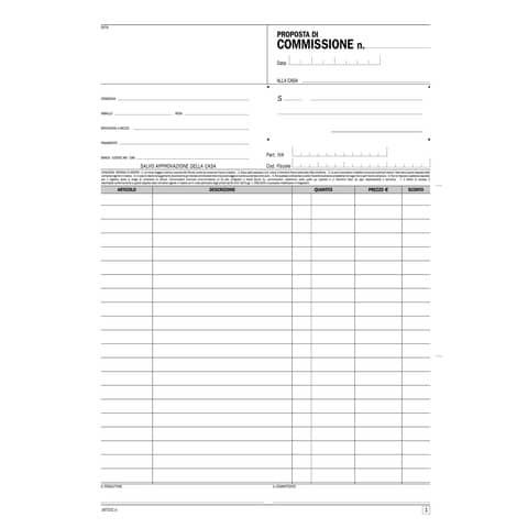 DATA UFFICIO PROPOSTA DI COMMISSIONE AUTOCOPIANTE 2 FOGLI 210X297MM A4 100 FOGL…