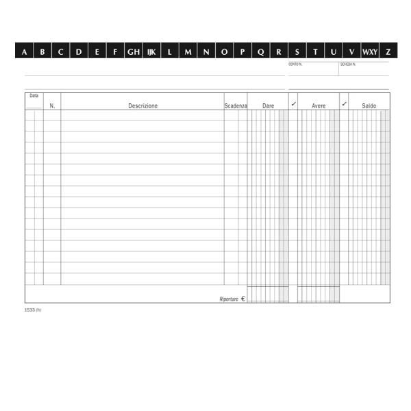DATA UFFICIO SCHEDA A 3 COLONNE DARE AVERE SALDO 148X210 mm A5 CONF 100 Pz.
