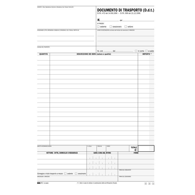 DDT Snap - 3 copie autoricalcanti - 31 x 20,5cm - 100 fogli - Edipro