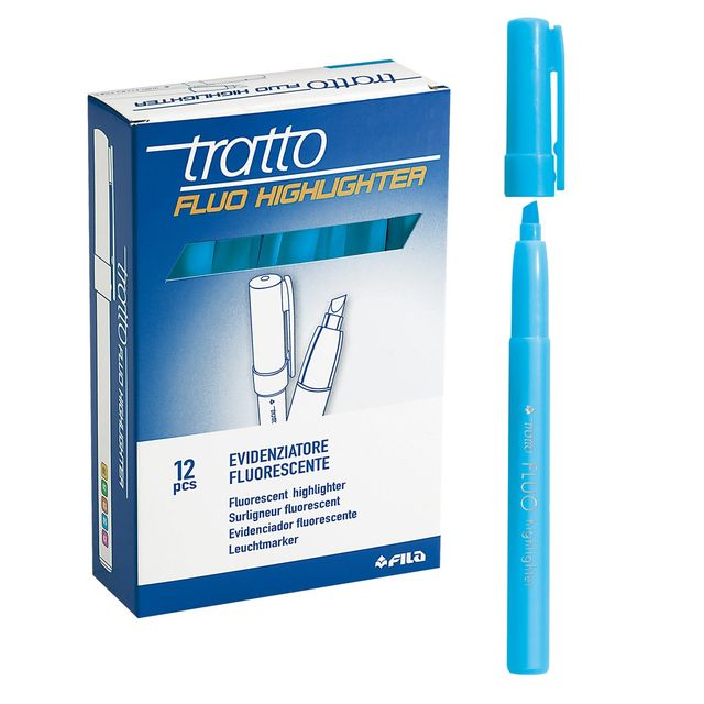 Evidenziatore fluo Highlighter - punta a scalpello - azzurro - Tratto - conf. 1…
