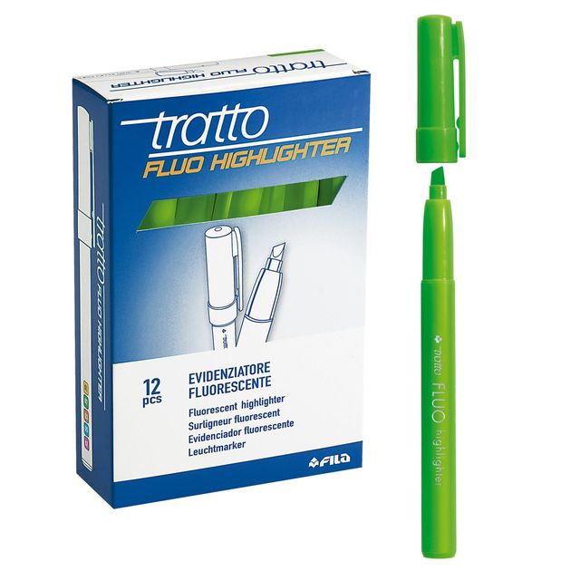 Evidenziatore fluo Highlighter - punta a scalpello - verde - Tratto - conf. 12 …