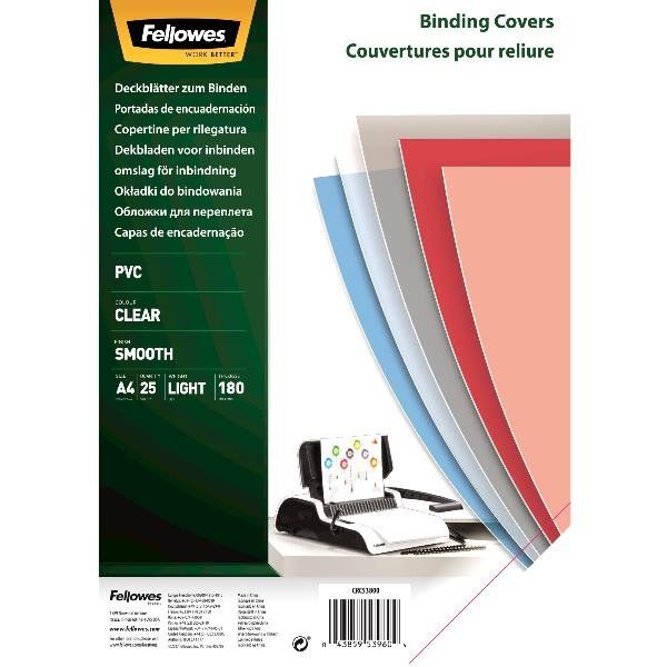 FELLOWES COPERTINA PER RILEGATRICE IN PVC A4 180 MOCRON TRASPARENTE CONF 25 Pz.