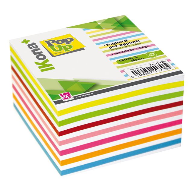 Foglietti Cubo - collato su un lato - colori assortiti - 9,5 x 9,5 cm - 720 fog…