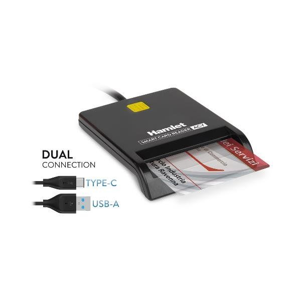 Hamlet HUSCR-ACY Lettore Smart Card USB-C + USB-A 3.0 Lettore doppia connession…