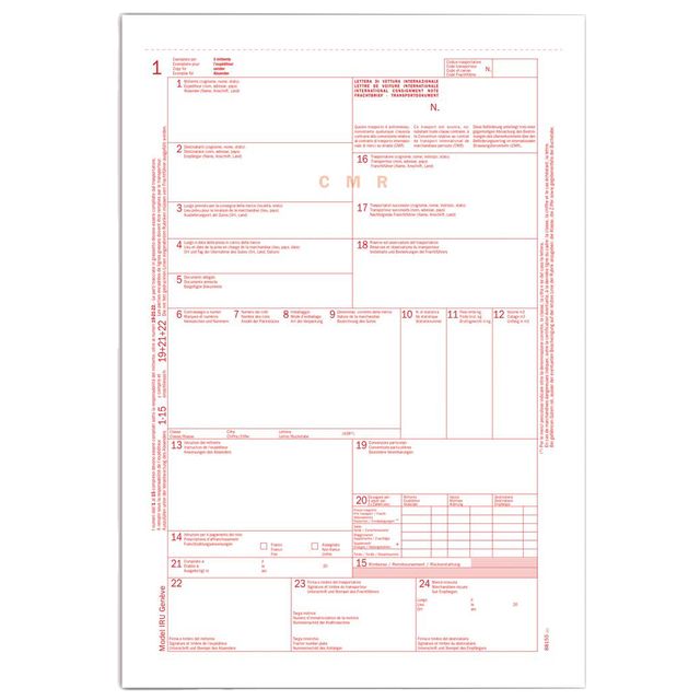 Lettera di vettura internazionale CMR SNAP - 31 x 21 cm - 5 copie autoric. - Da…