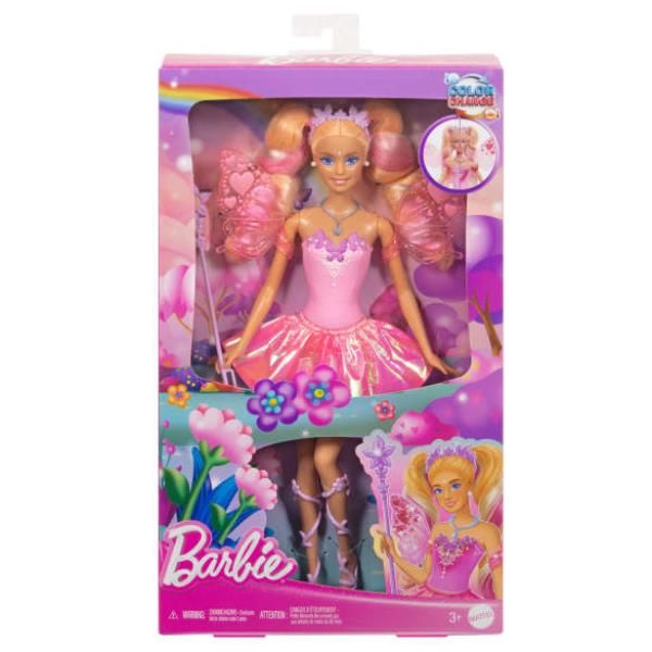 MATTEL BARBIE FATA CAMBIA COLORE CON BACCHETTA STELLATA CPALLI BIONDI ALI E OUT…