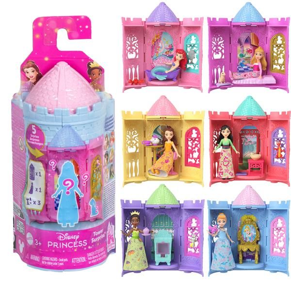 MATTEL DISNEY PRINCESS TORRE A SORPRESA SET IMPILABILE CON MINI BAMBOLINA E 4 A…