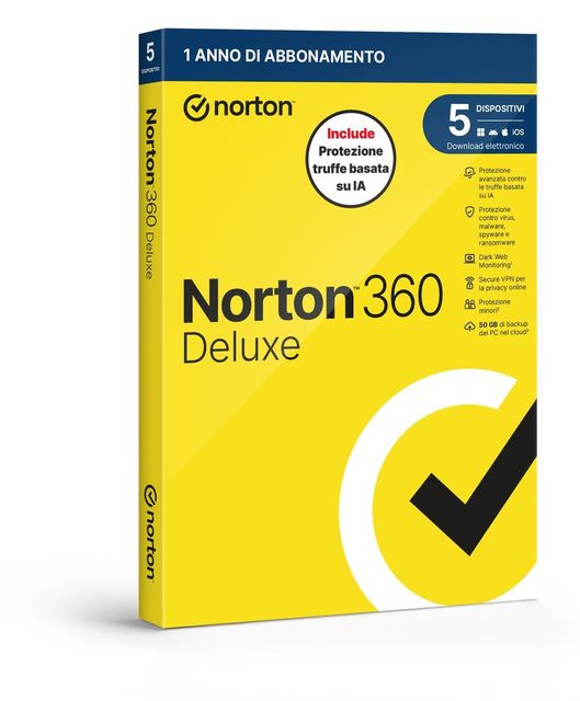 NORTON 360 DELUXE 2026 -ANTITRUFFA- 5 DISPOSITIVI 12 MESI 50GB - IT BOX
