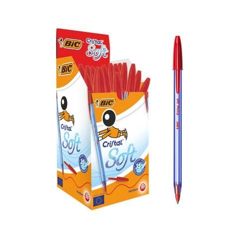 Penna a sfera con cappuccio Cristal Soft - punta 1,2mm - rosso - Bic - conf. 50…