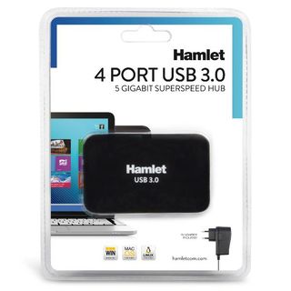 Hamlet XHUB430BKPW - Hub - 4 x SuperSpeed USB 3.0 - desktop