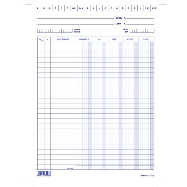 Schede - dare/avere/saldo/iva - 24x17 cm (verticale) - Edipro - conf. 100 pezzi