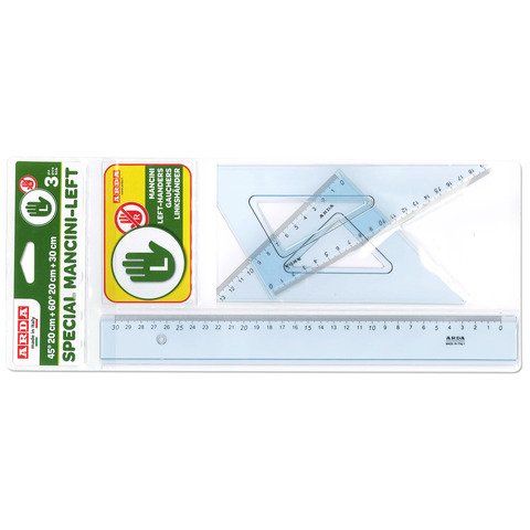 Set disegno per mancini - riga 30cm - squadre 45/60gradi - Arda