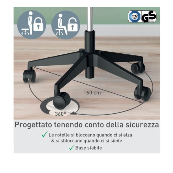 Sgabello Active con Ruote e Seduta Comfort Oscillante