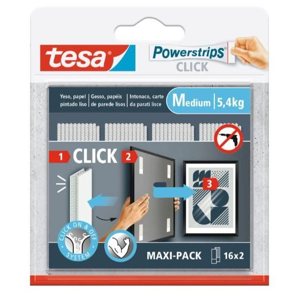 TESA POWERSTRIPS CLICK STRISCE AUTADESIVE 8 X 2 CM MEDIUM CON SISTEMA DI AGGANC…
