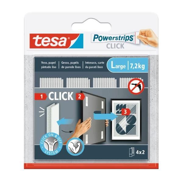TESA POWERSTRIPS CLICK STRISCE AUTADESIVE 8.5 X 2 CM LARGE CON SISTEMA DI AGGAN…