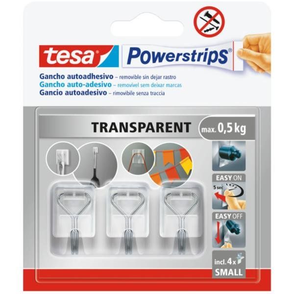 TESA POWERSTRIPS GANCI ADESIVI SMALL CON GANCI IN METALLO RIMOVIBILI TRASPARENT…