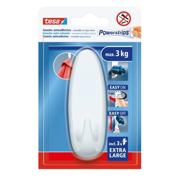 TESA POWERSTRIPS GANCIO ADESIVO OVALE XL TENUTA EXTRAFORTE CON 3 POWERSTRIPS BI…