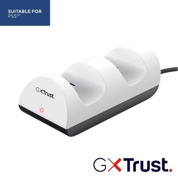 TRUST GXT254 CHARGE PS5 BASE DI RICARICA PER 2 CONTROLLER USB TIPO C BIANCO NERO