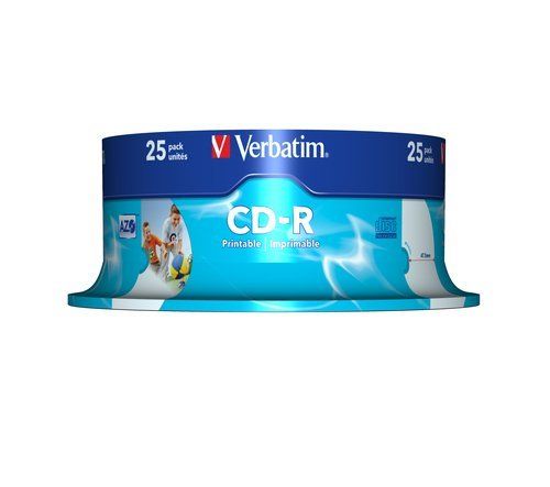 VERBATIM CD-R 700MB 52X INKJET PRINTABLE 25PZ