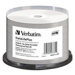 VERBATIM DVD-R 16X WIDE PRINTABLE WATERPROOF NO ID BRAND 4.7GB 50 Pz.
