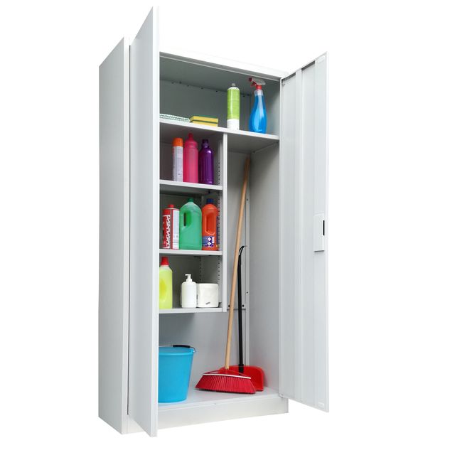 Armadio porta scope in metallo ad 2 ante battenti - 4 ripiani fissi - 90x41x181…