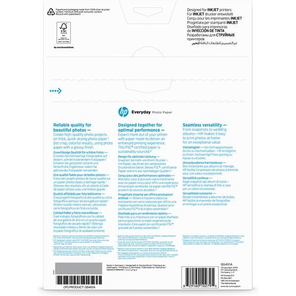 Hp - Confezione da 25 Fogli Carta originale fotografica lucida Hp Everyday - pe…
