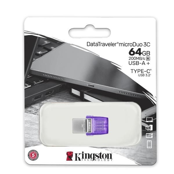 Kingston DataTraveler microDuo 3C - Chiavetta USB - 64 GB - USB 3.2 Gen 1 / USB…