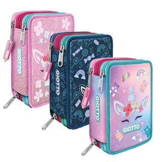 Astuccio 3 zip Candy collection - 19,5 x 7,5 x 12,9 cm - tessuto - fantasie ass…