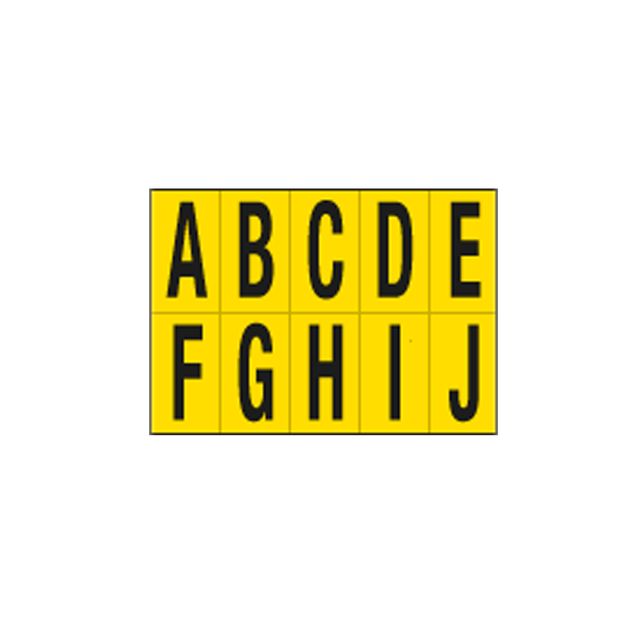 Lettere adesive da A a J - in PVC - 70 x 124 mm - 10 et/fg - 1 foglio - nero/gi…